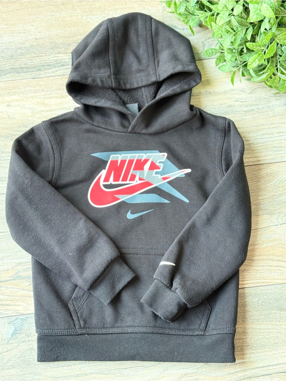 Nike Black Kids Pullover Hoodie with Red  Logo